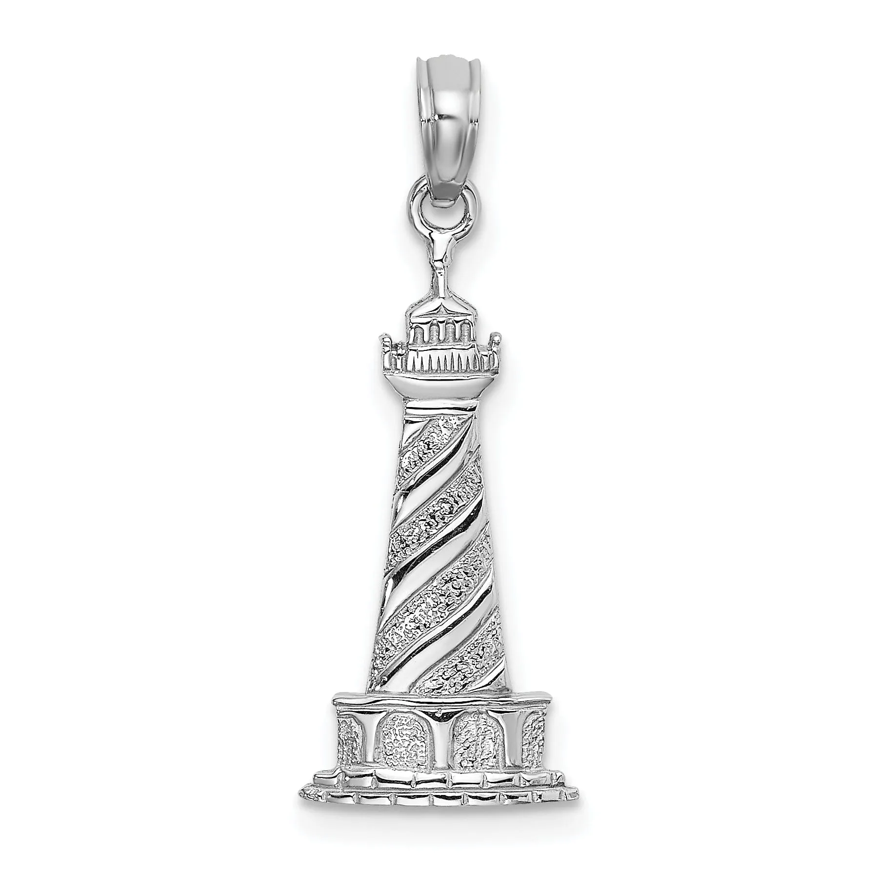 14K White Gold Polished Finish Solid 2-Dimensiona Cape Hatteras Lighthouse Charm