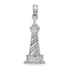 14K White Gold Polished Finish Solid 2-Dimensiona Cape Hatteras Lighthouse Charm