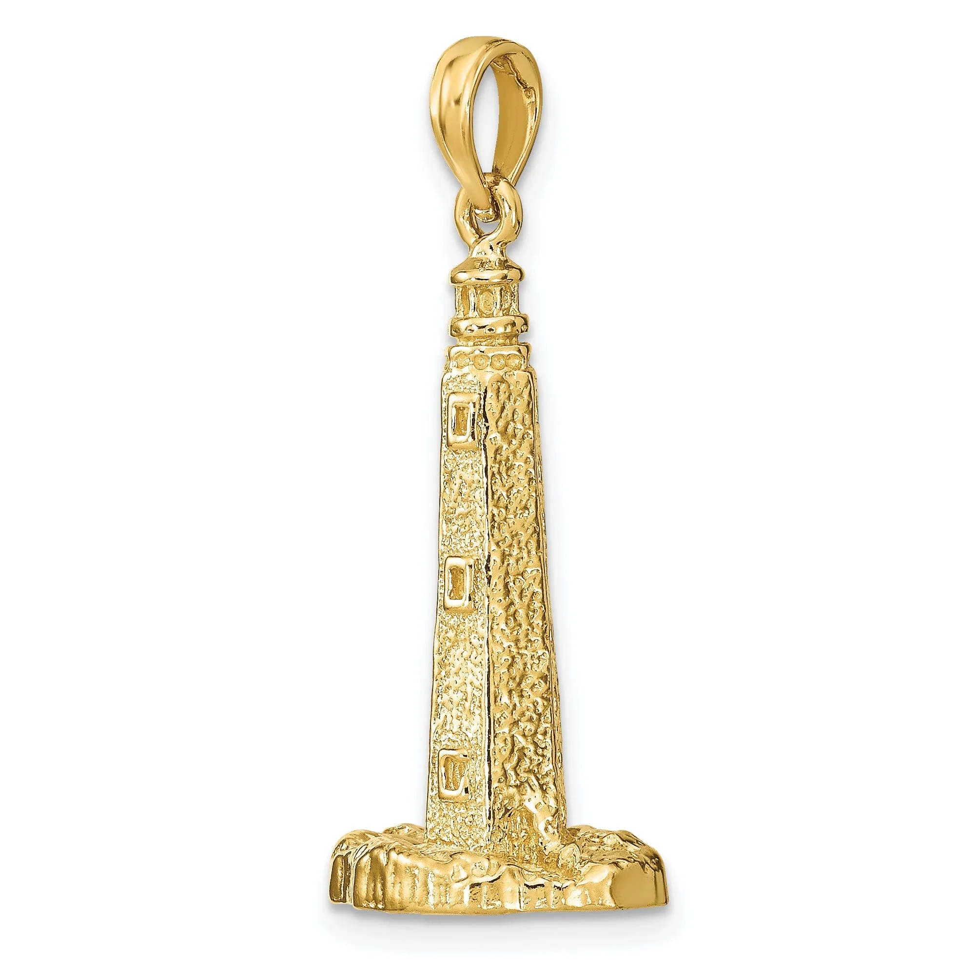 14K Yellow Gold Polished Finish 3-D Cape Henlopen Lighthouse, De Charm Pendant