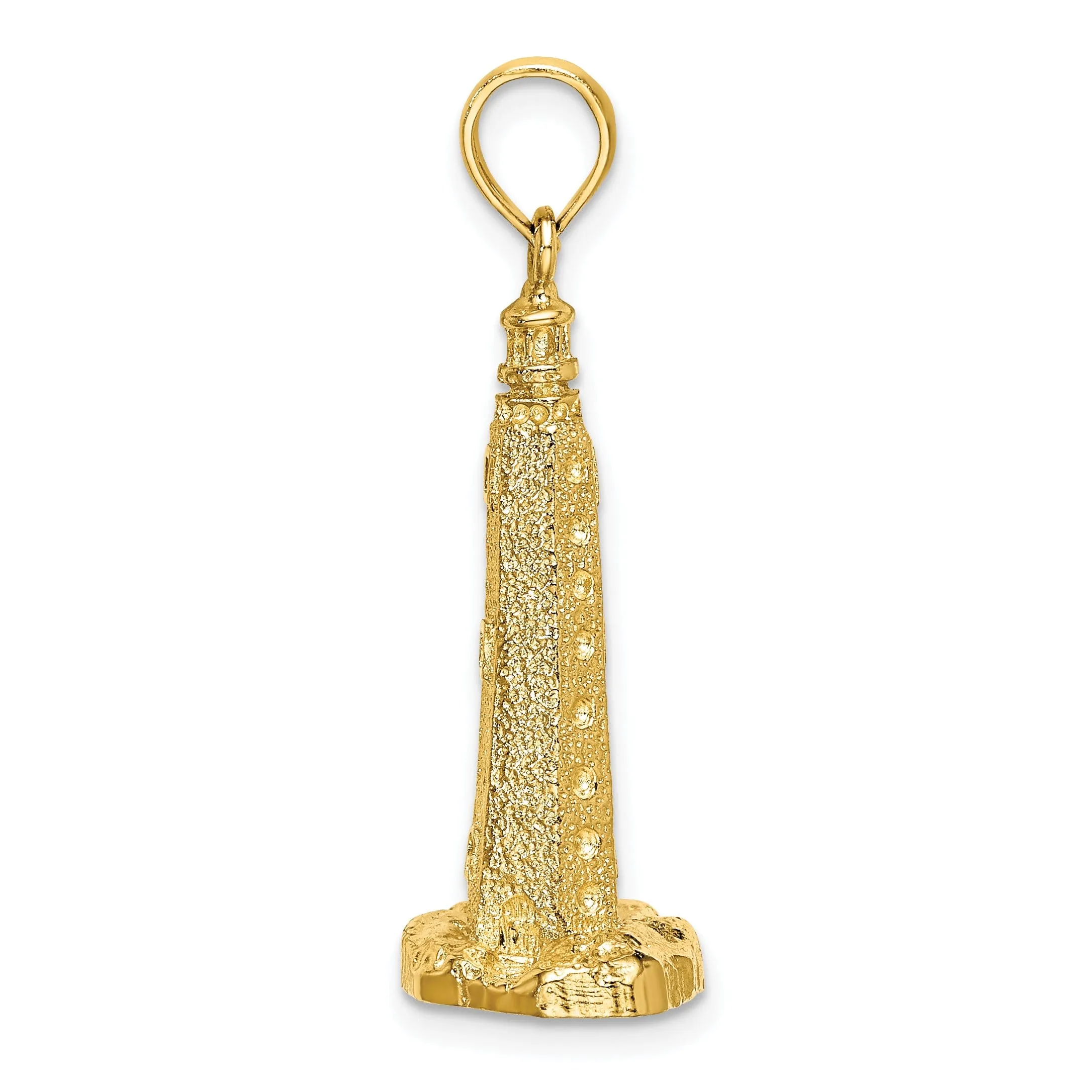 14K Yellow Gold Polished Finish 3-D Cape Henlopen Lighthouse, De Charm Pendant