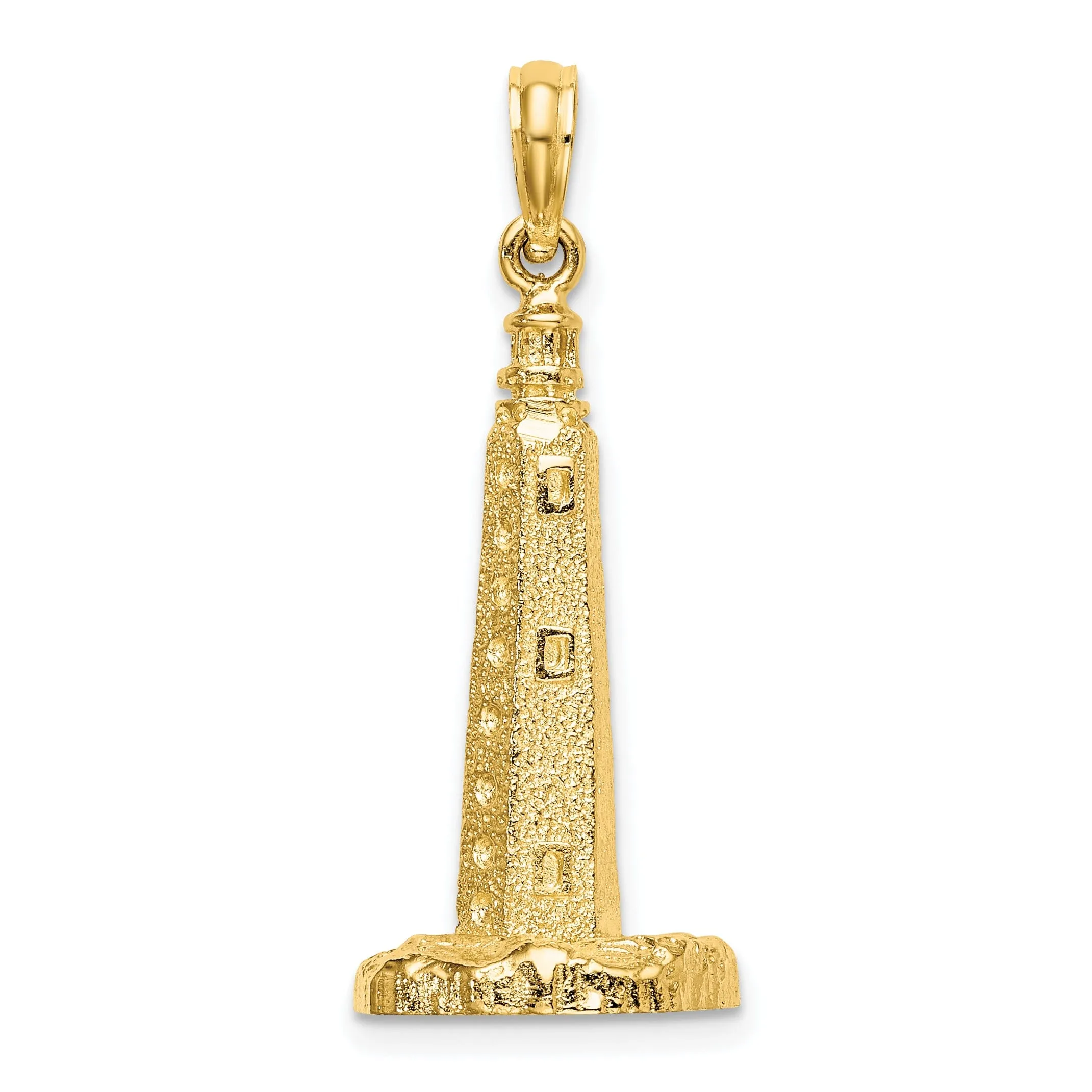 14K Yellow Gold Polished Finish 3-D Cape Henlopen Lighthouse, De Charm Pendant