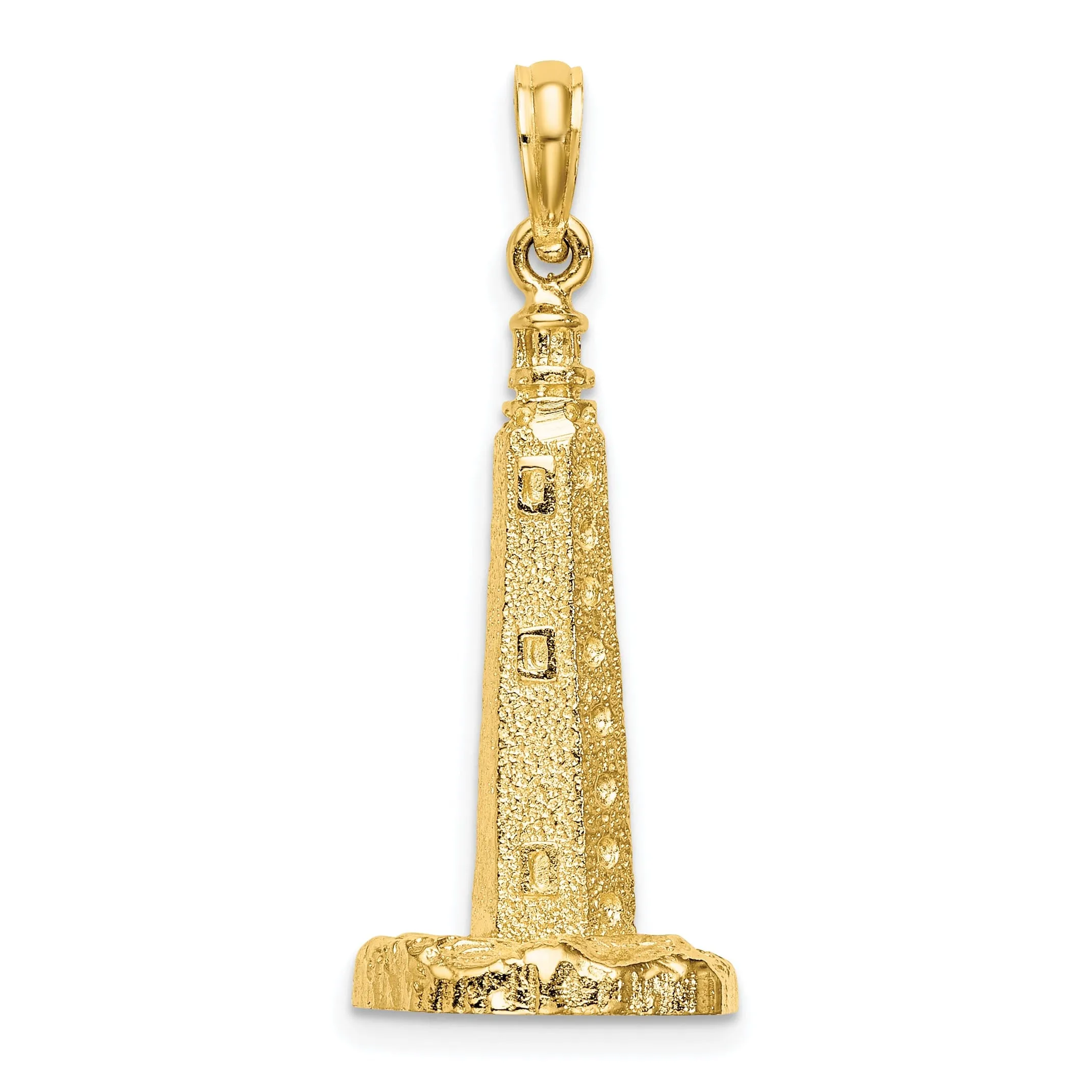 14K Yellow Gold Polished Finish 3-D Cape Henlopen Lighthouse, De Charm Pendant