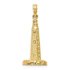 14K Yellow Gold Polished Finish 3-D Cape Henlopen Lighthouse, De Charm Pendant