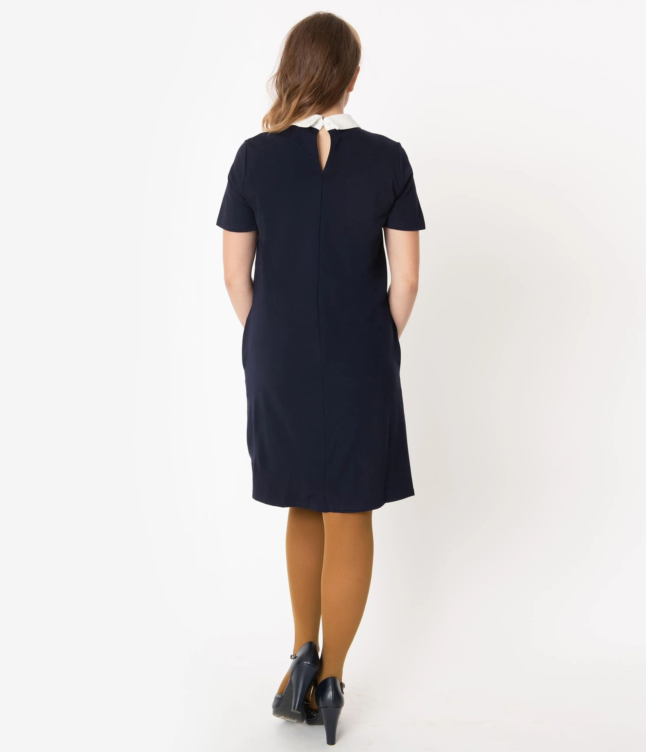 1960s Style Navy & Ivory Collar Shift Dress