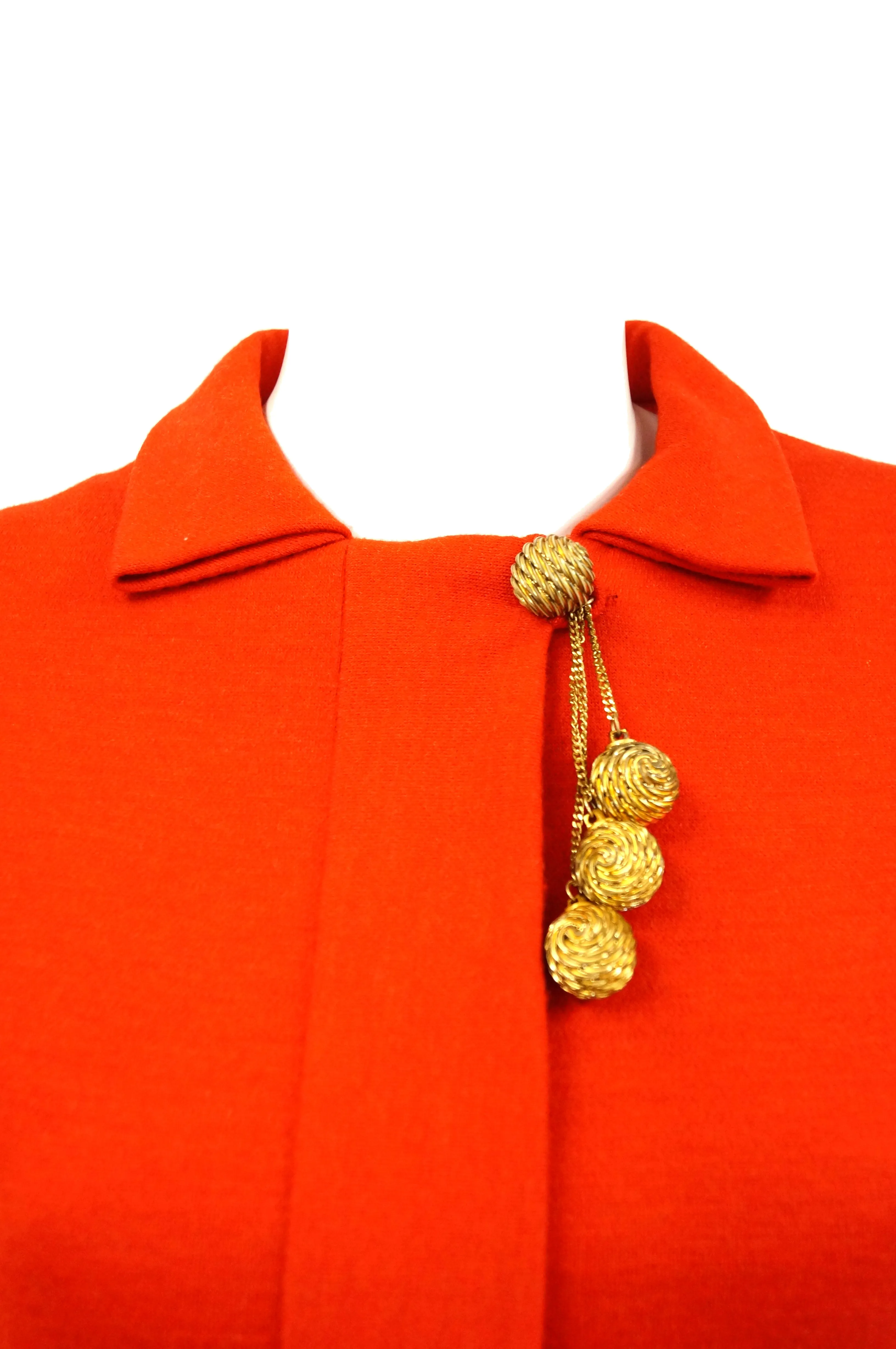 1970s Geoffrey Beene Red Knit Shirt Dress With Gold Pendulum Accents