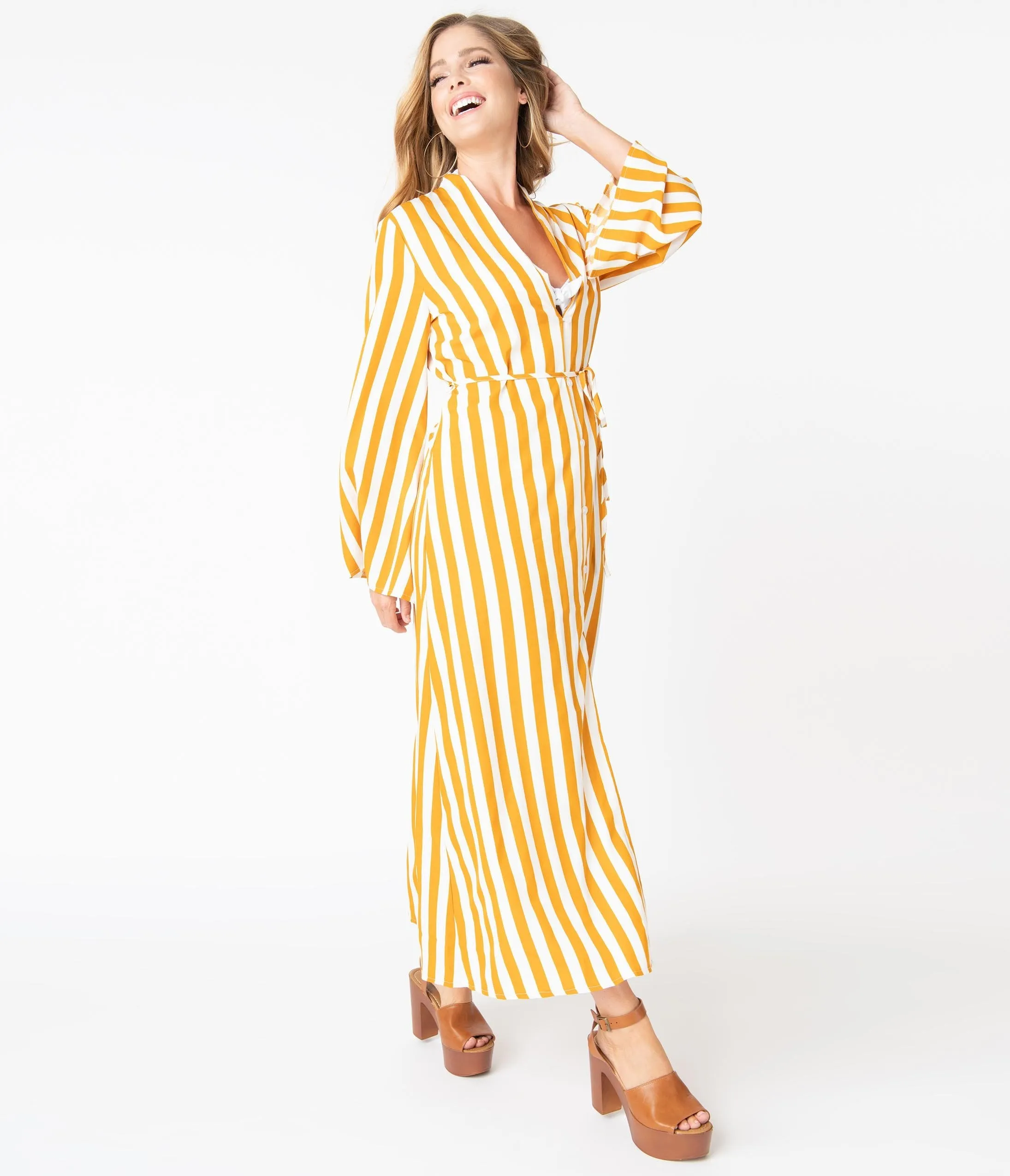 1970s Turmeric & White Stripe Relaxed Maxi Dress