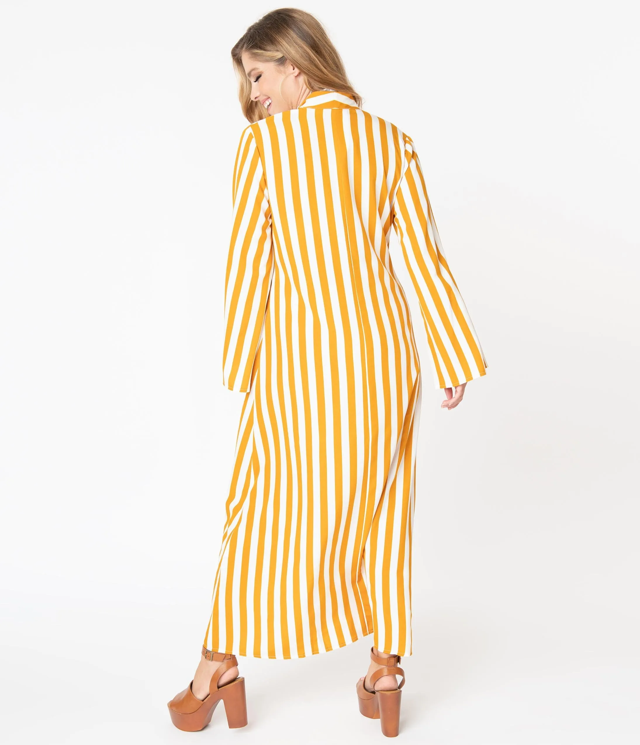 1970s Turmeric & White Stripe Relaxed Maxi Dress