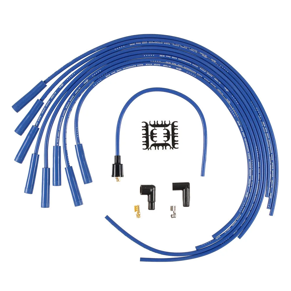 ACCEL Super Stock Spiral Core 8 mm Spark Plug Wire Set - Blue - Straight Plug Boots - HEI Style Terminal - Cut-To-Fit - V8