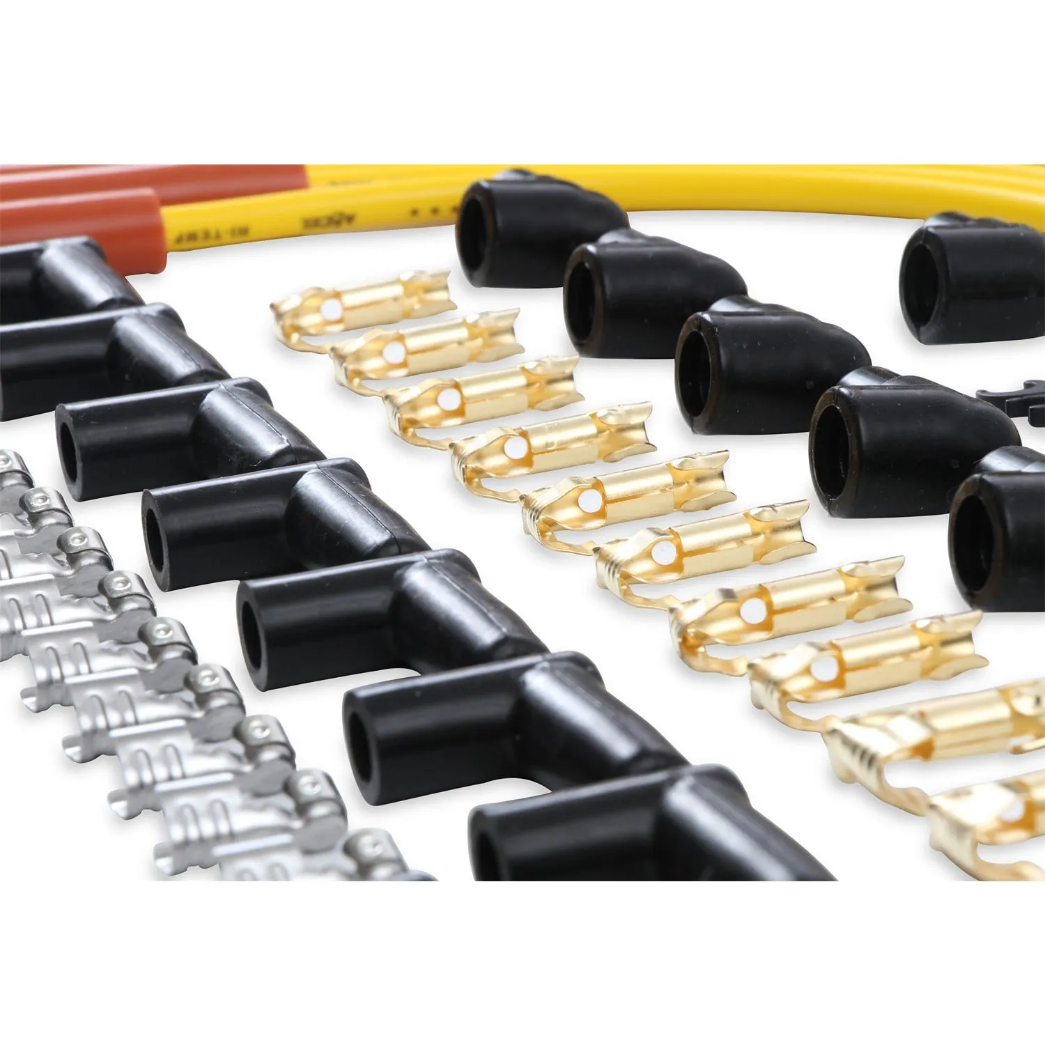 ACCEL Super Stock Spiral Core 8 mm Spark Plug Wire Set - Yellow - Straight Plug Boots - HEI Style Terminal - Cut-To-Fit - V8