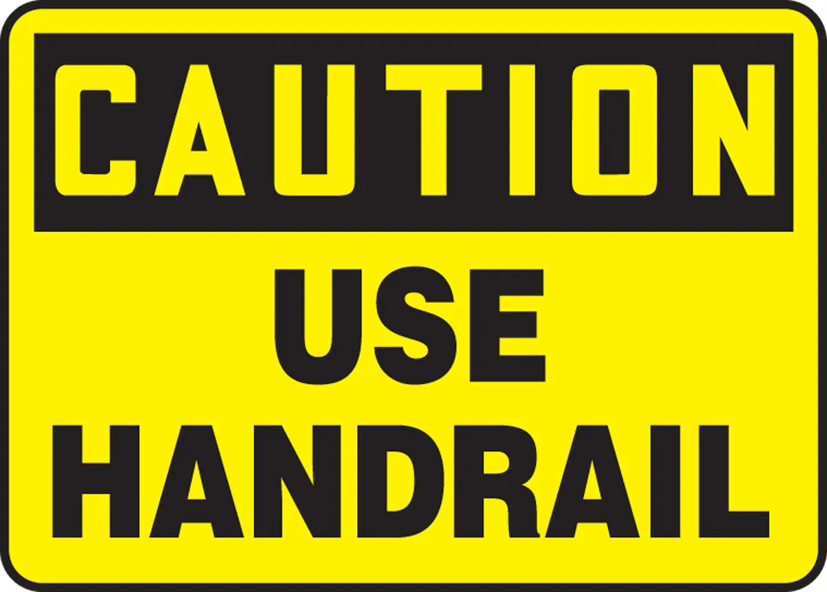 Accuform® 7" X 10" Black And Yellow Aluminum Safety Signs "CAUTION USE HANDRAIL"