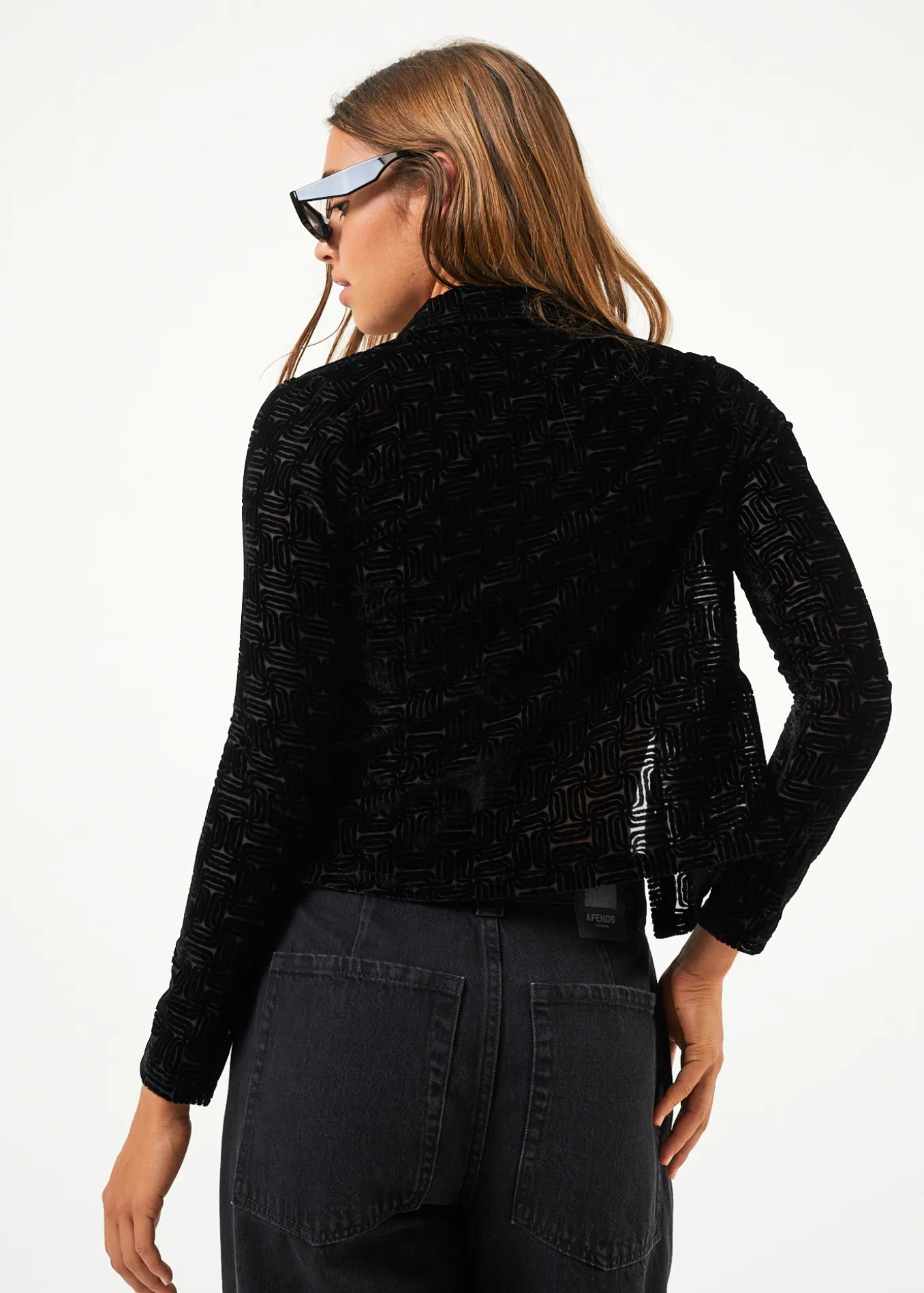 AFENDS Womens Echo - Sheer Long Sleeve Shirt - Black