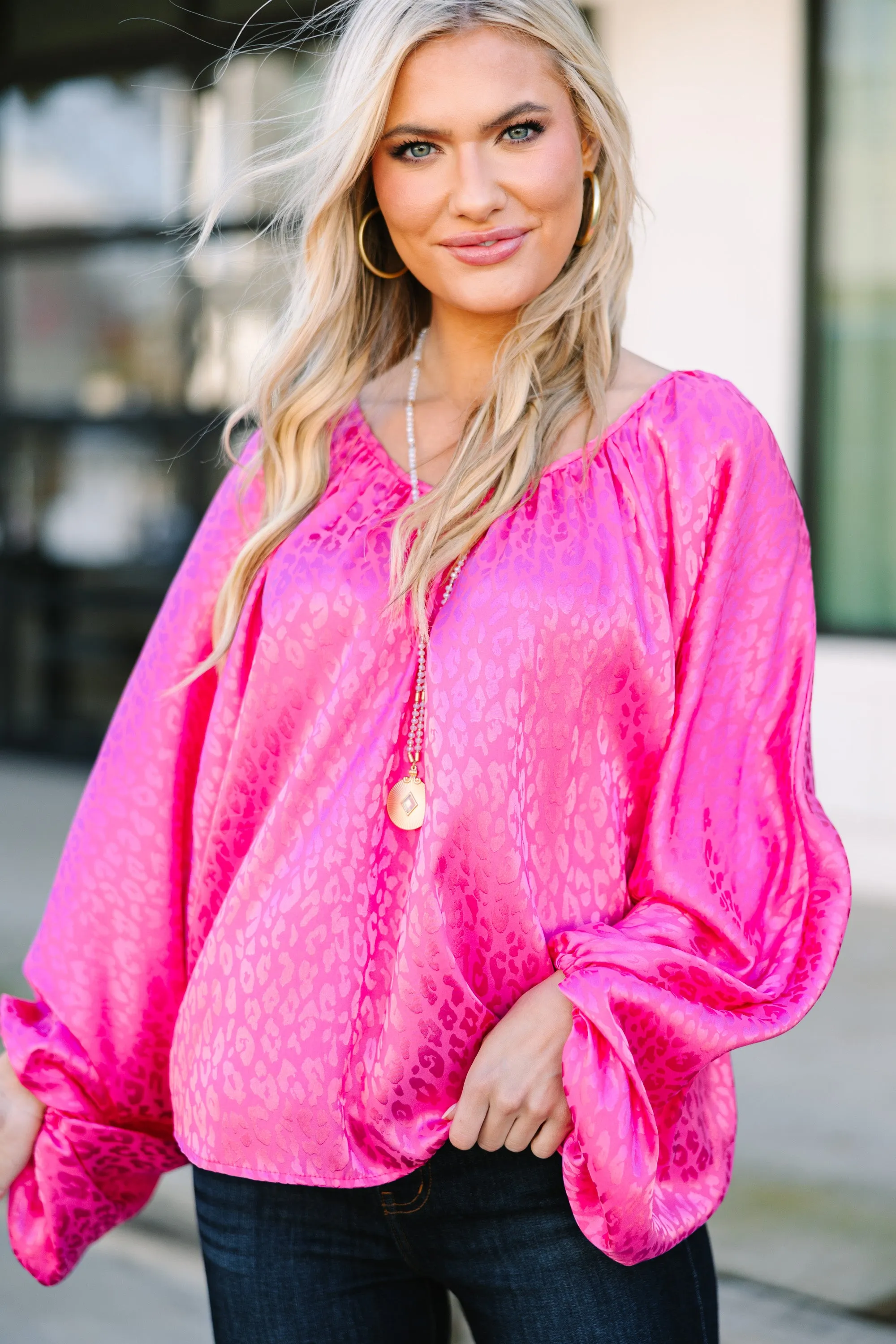 All Around Fuchsia Pink Leopard Blouse