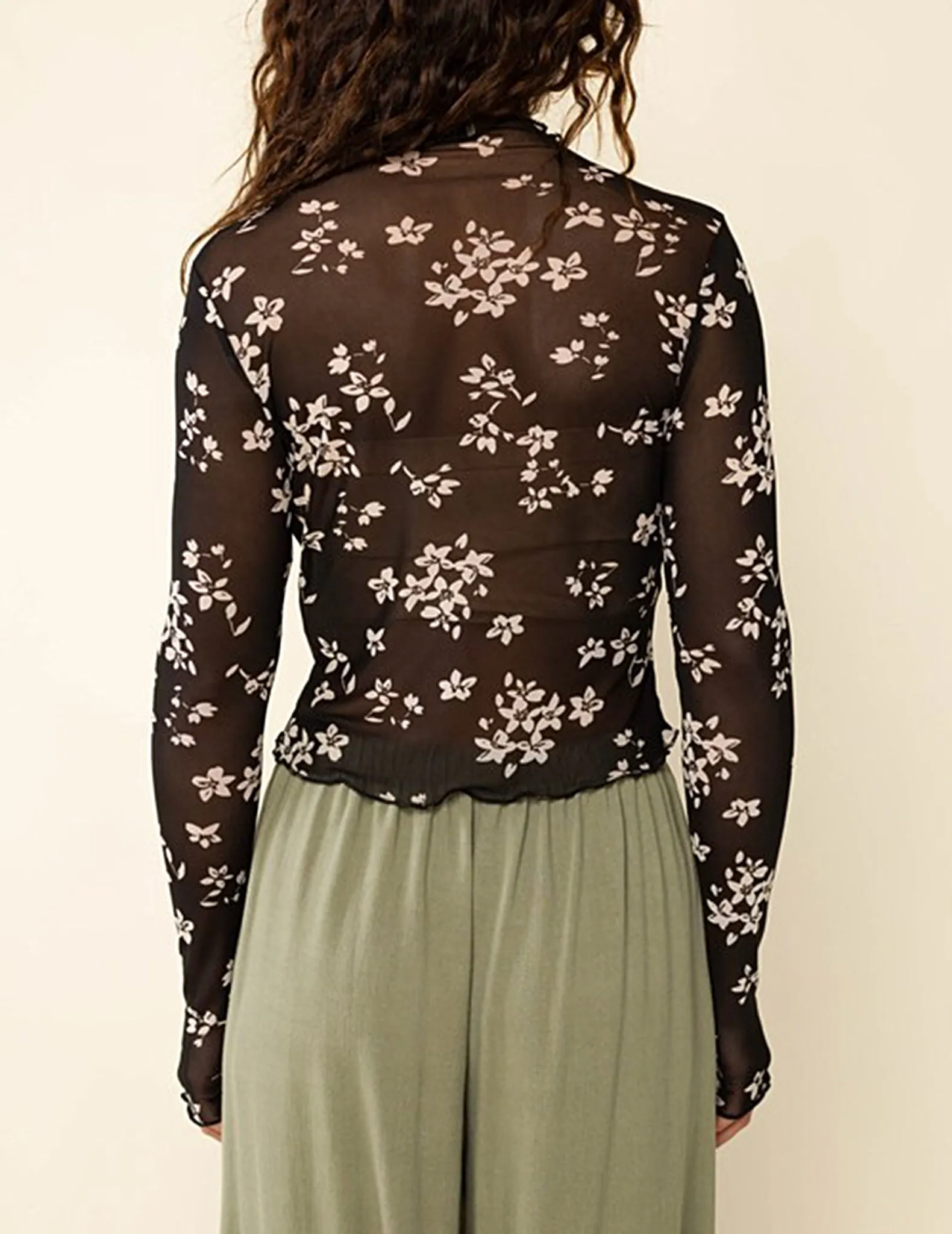 Amalia Mock Neck Mesh Floral Top