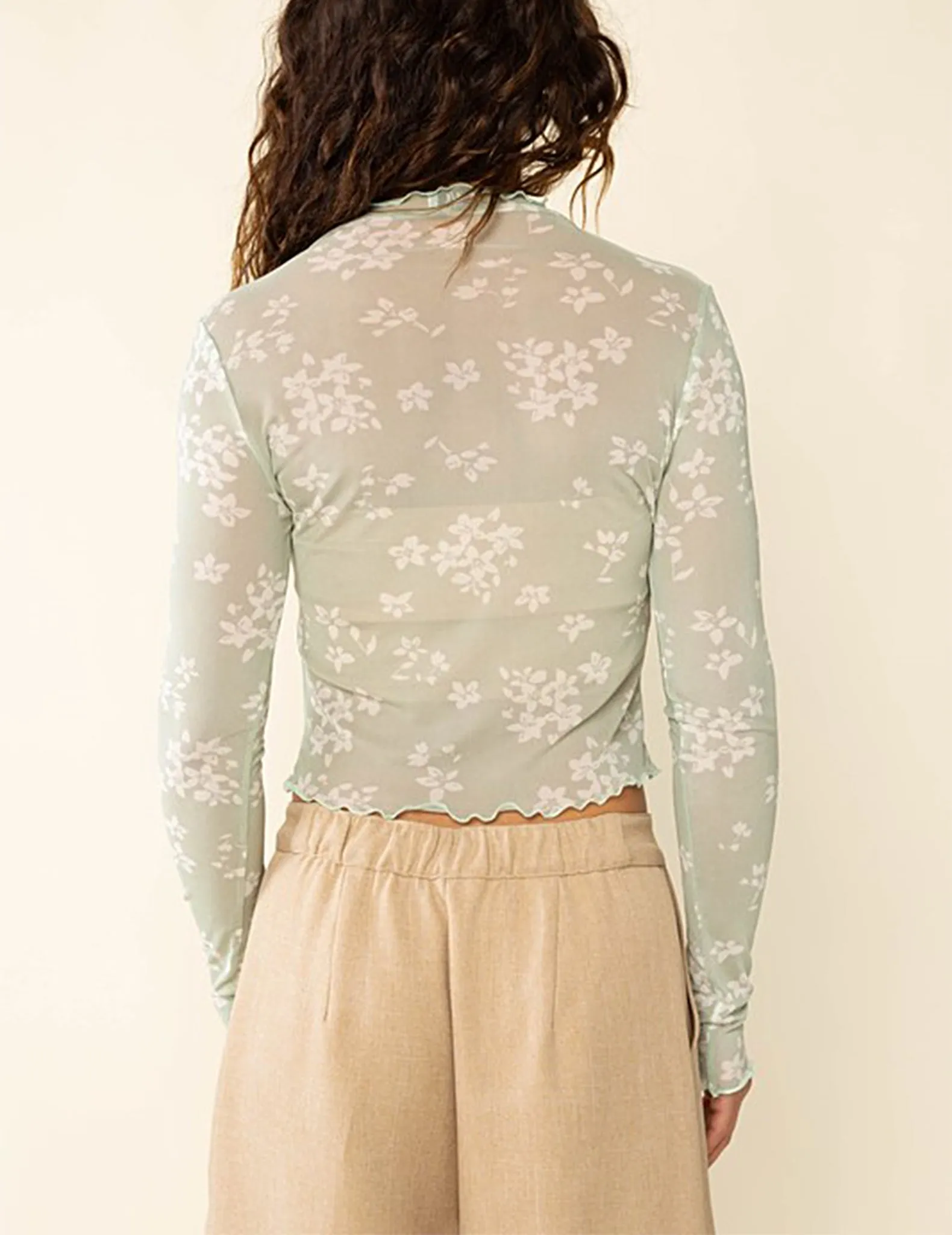 Amalia Mock Neck Mesh Floral Top