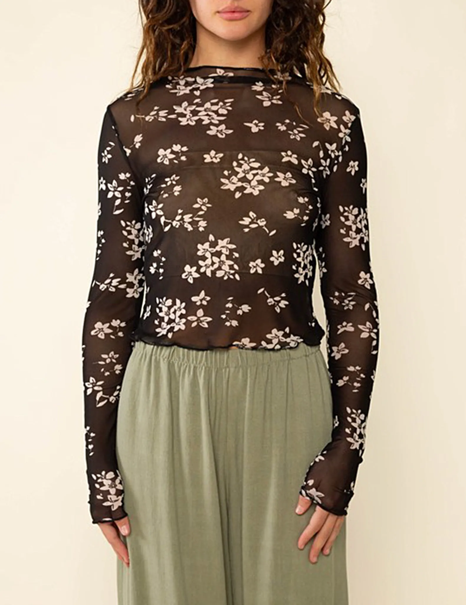 Amalia Mock Neck Mesh Floral Top