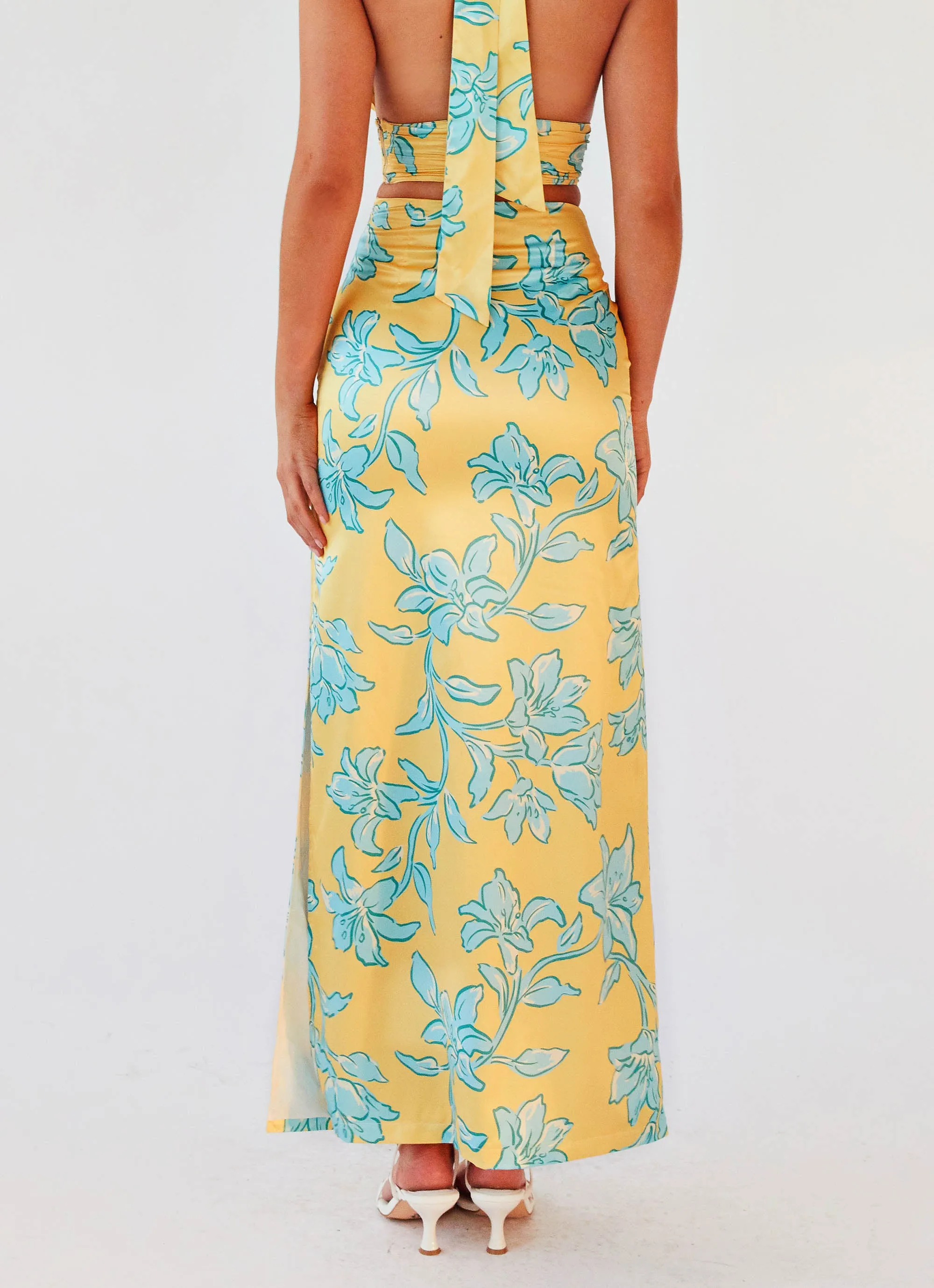 Amalia Satin Maxi Skirt - Golden Bloom