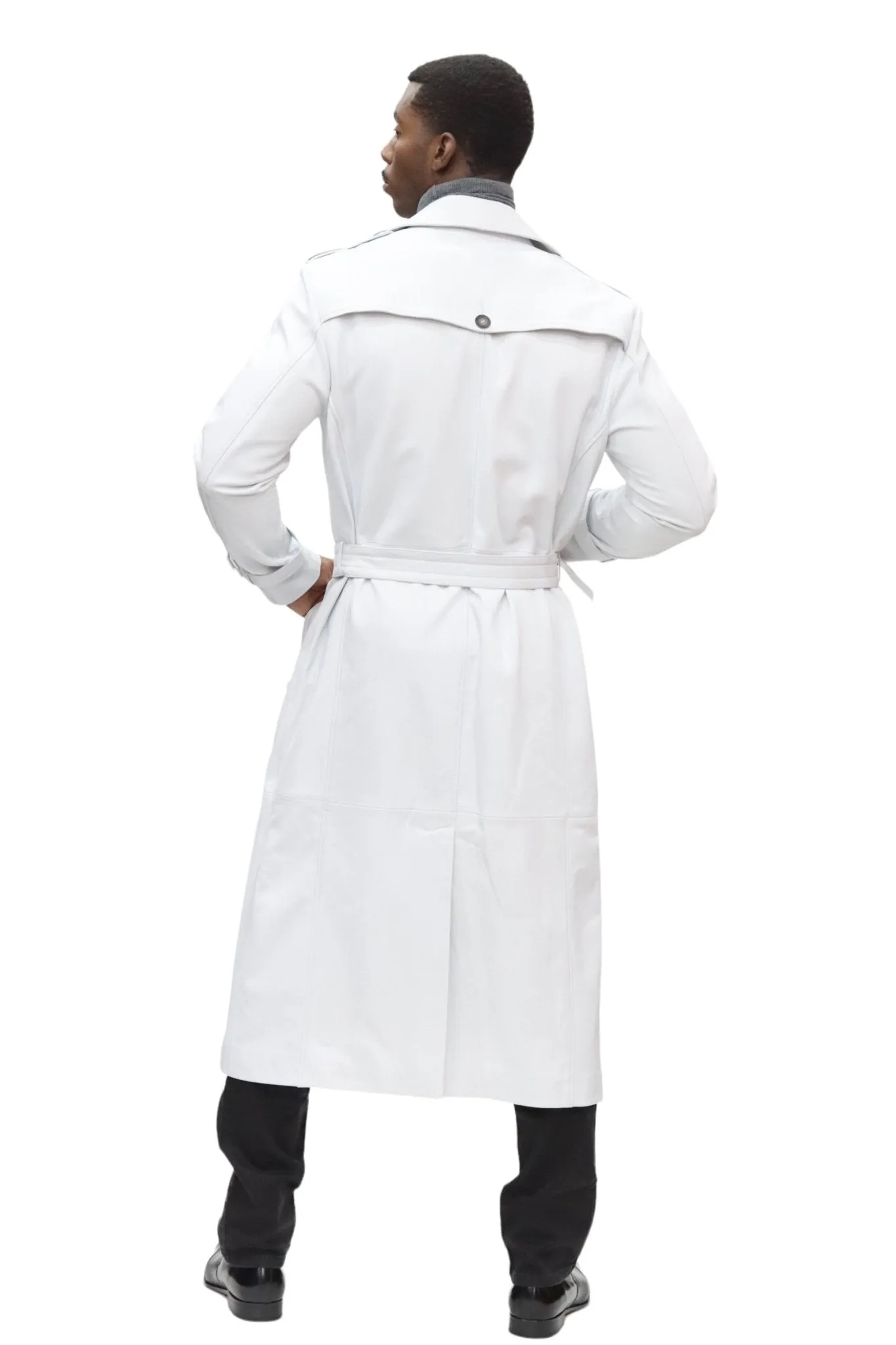 Barya White Leather Trench Coat