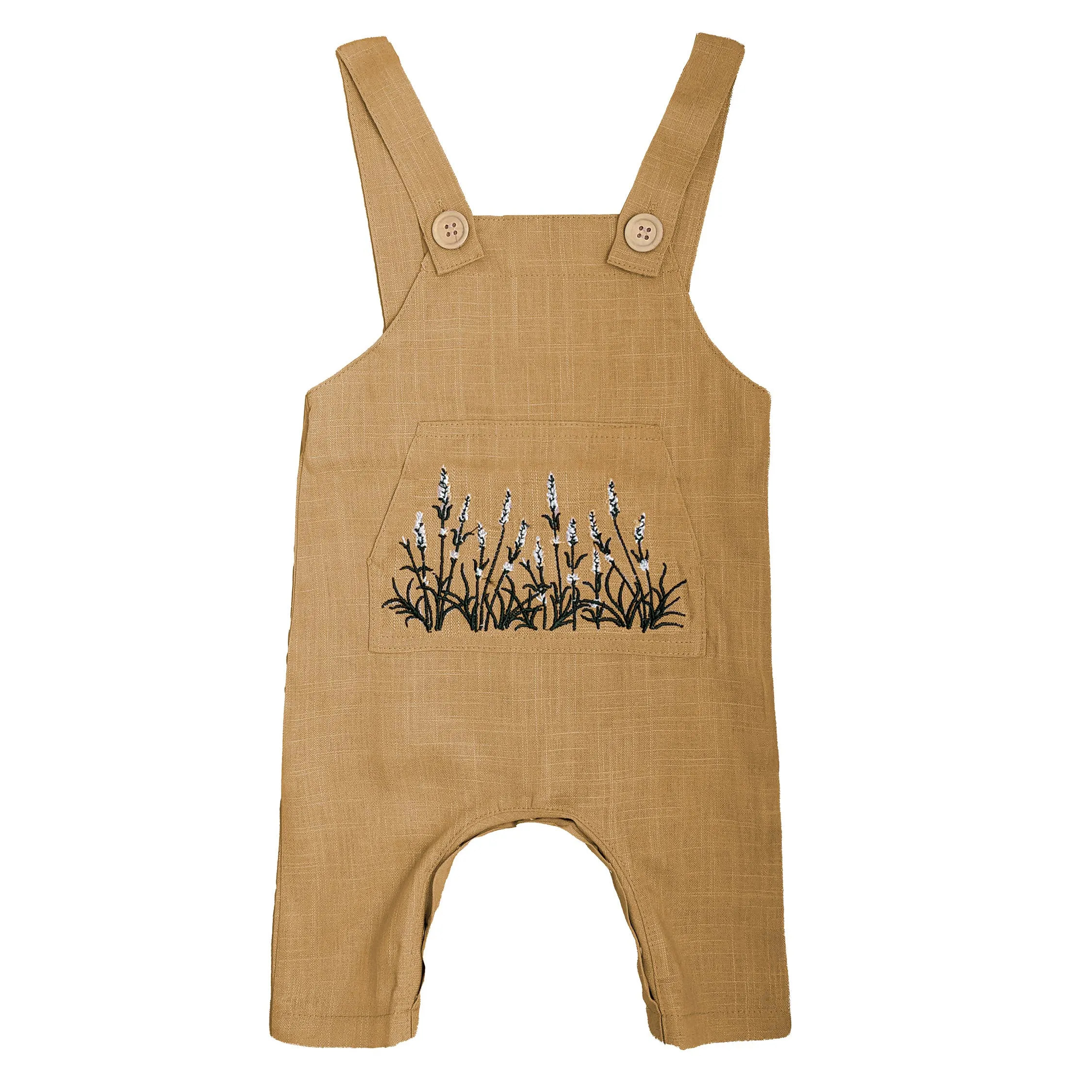 Bee Honey Babies - Lavender Field Linen Overall - Rustic Gold