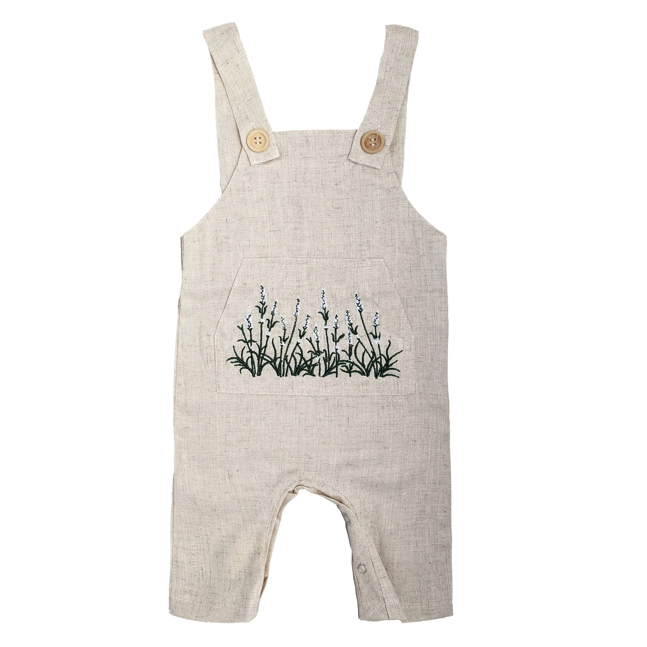 Bee Honey Babies - Lavender Field Linen Overall - Wheat