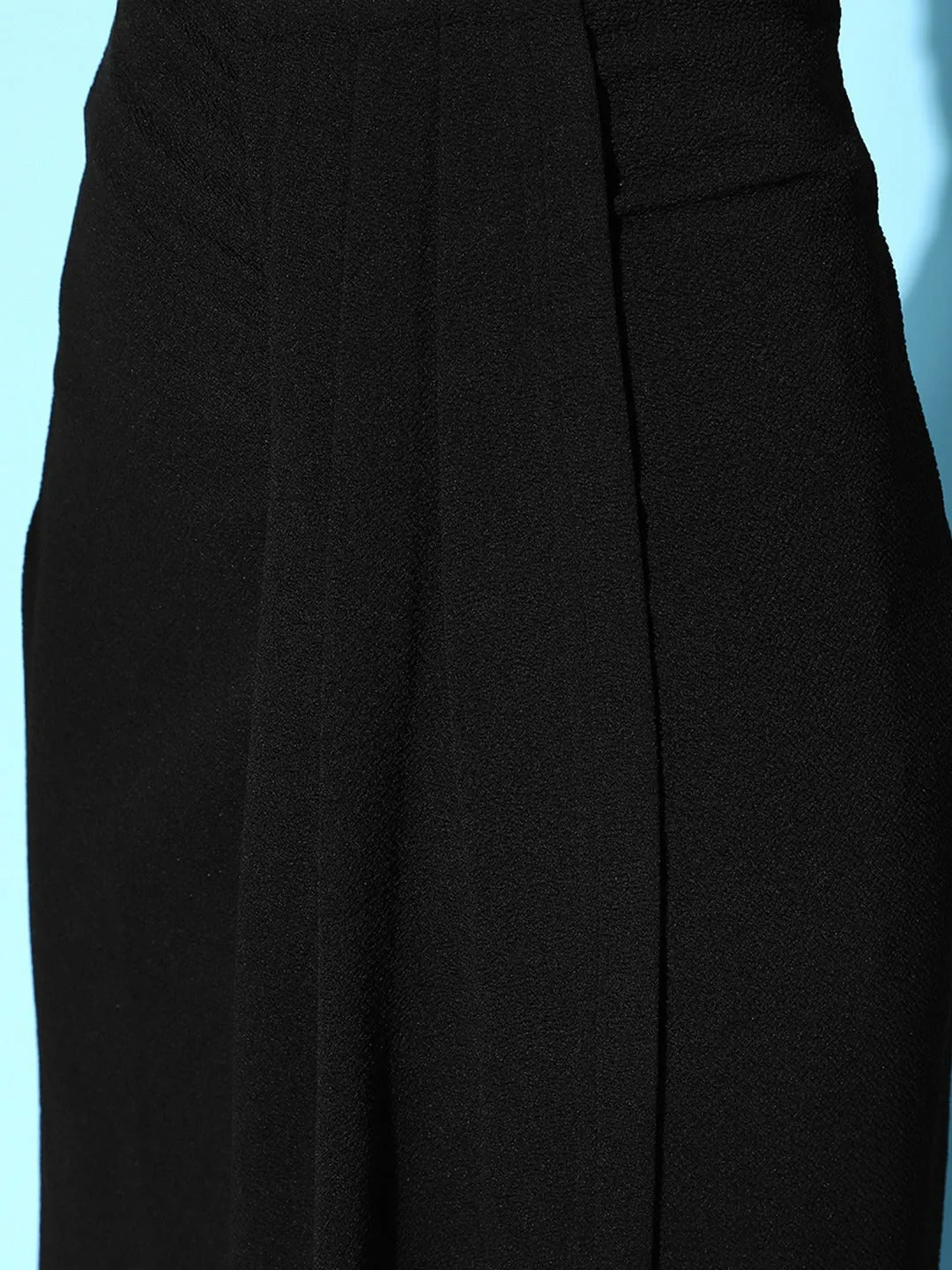 Berrylush Women Solid Black High-Rise Waist Asymmetrical Hem Pleated Maxi Skirt