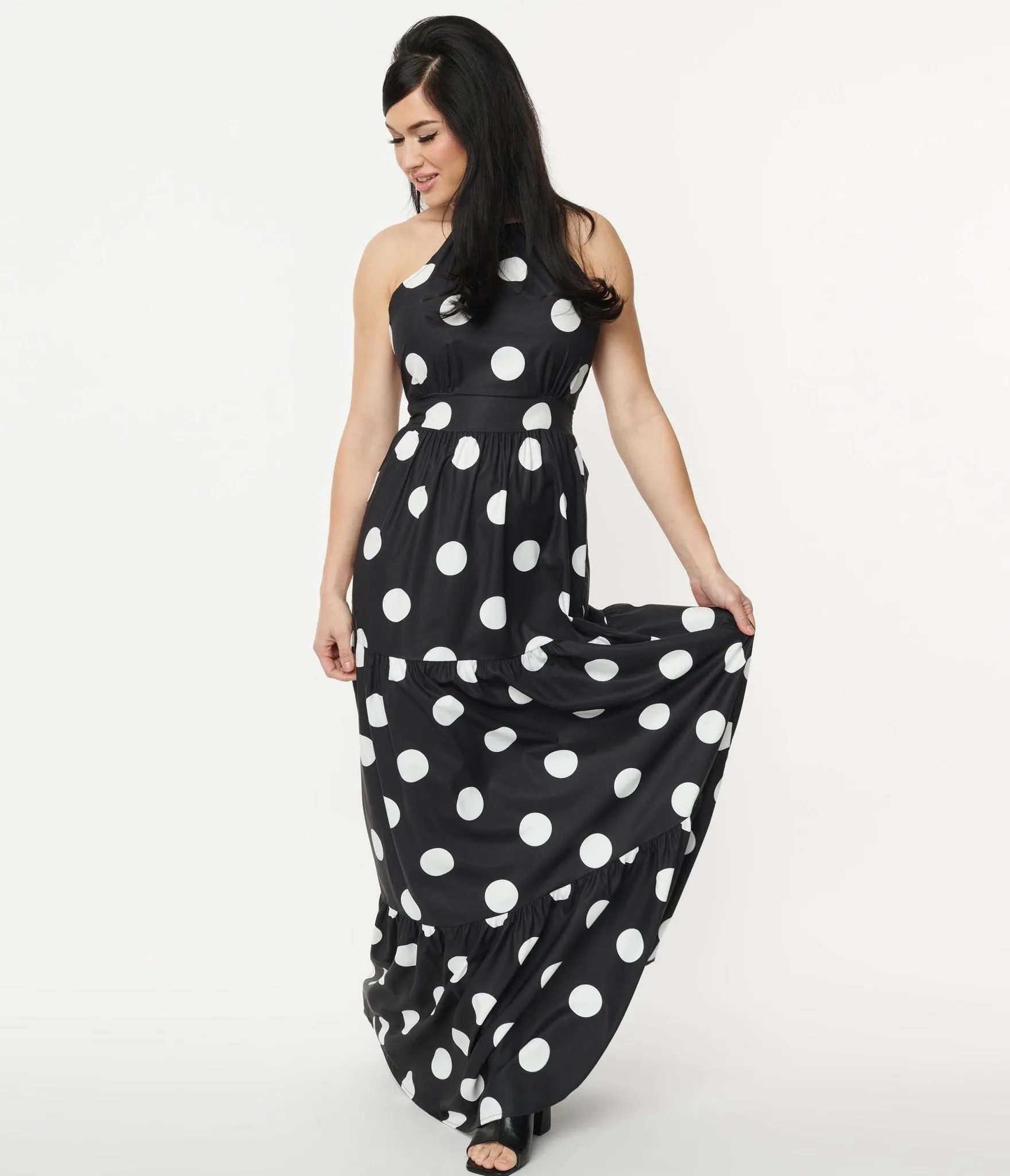 Black & White Polka Dot Halter Maxi Dress