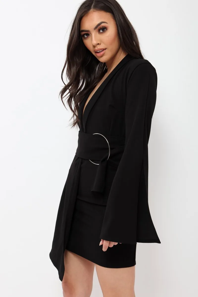 Black Blazer Dress with Ring Belt Detail - Emilie