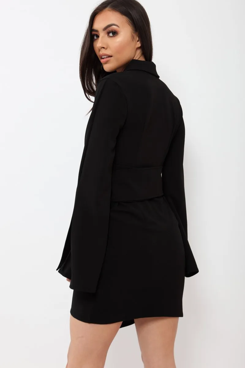 Black Blazer Dress with Ring Belt Detail - Emilie