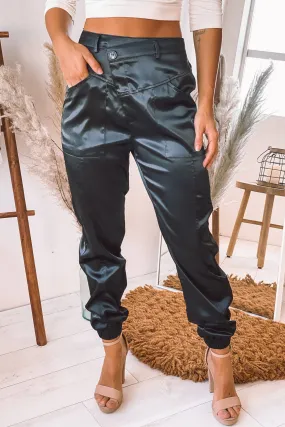 Black Satin Asymmetrical Joggers