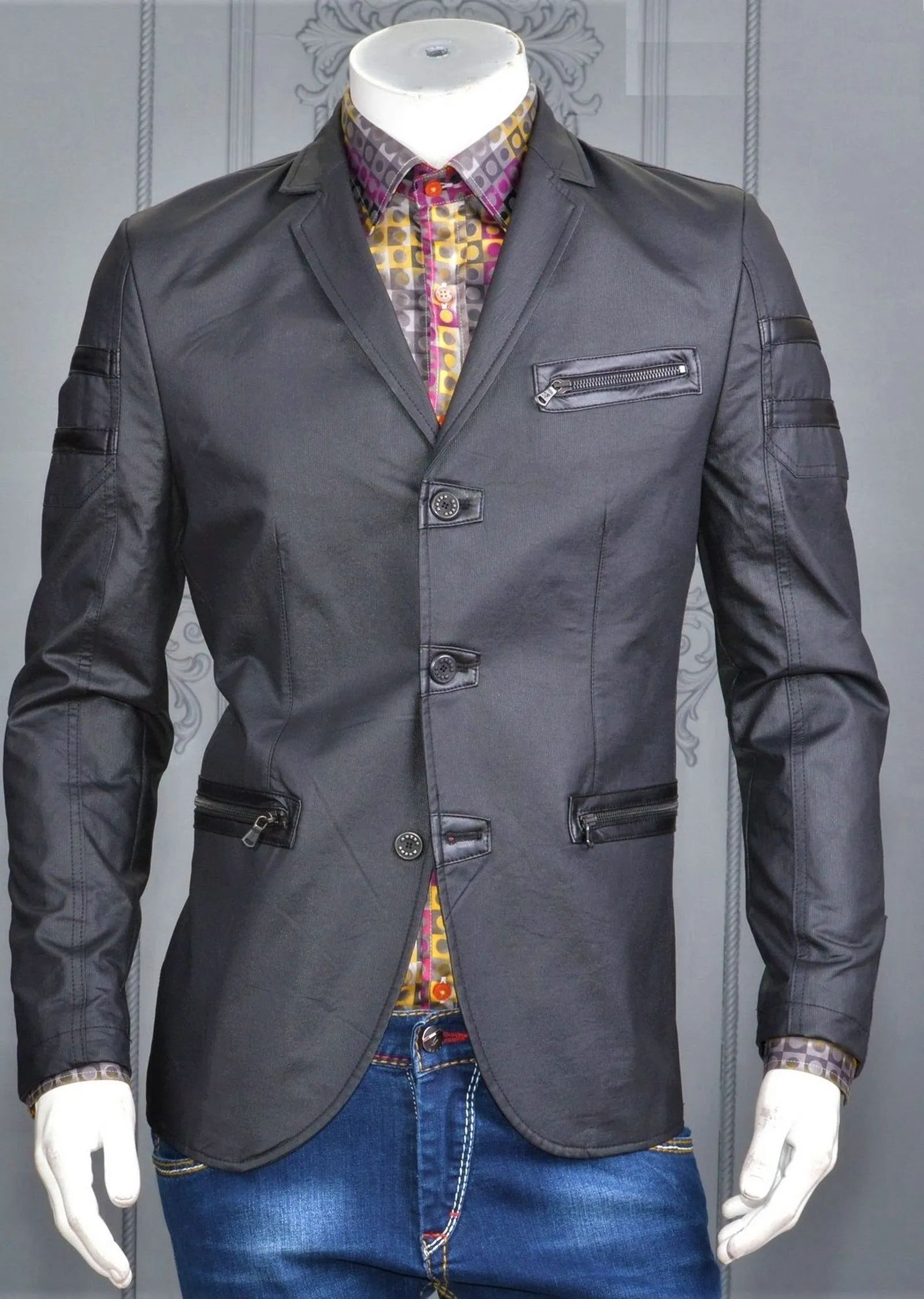 Black Waxed Zipper Blazer