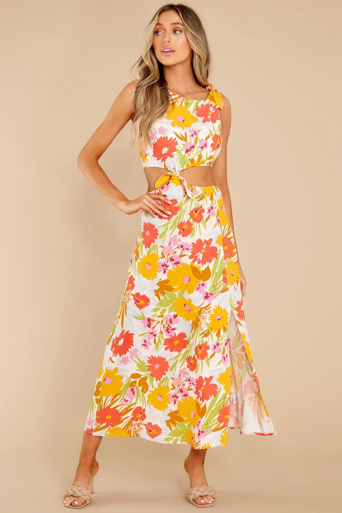 Blissful Glow Orange Multi Floral Print Maxi Dress