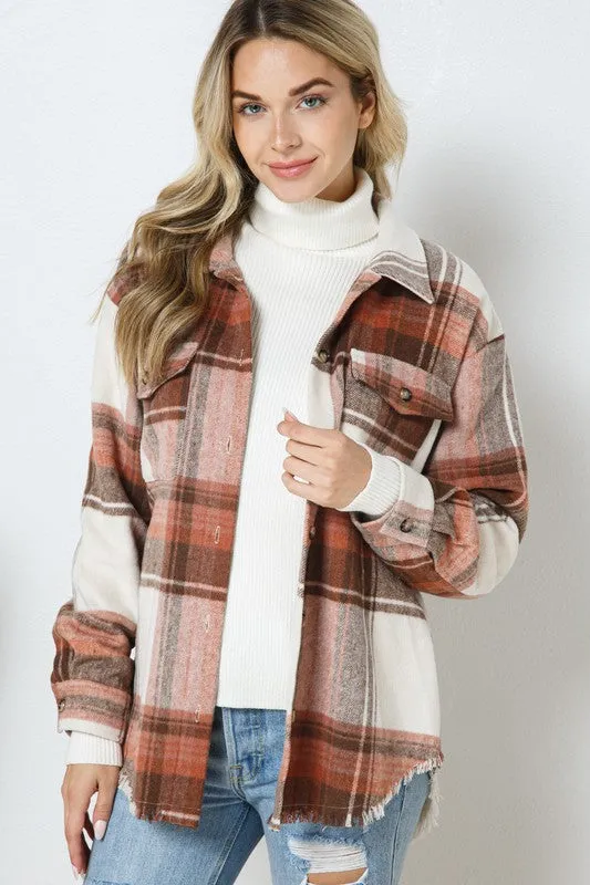 Blue B Yarn Dyed Plaid Shirt Jacket Shacket