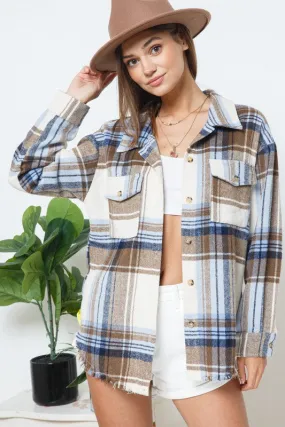 Blue B Yarn Dyed Plaid Shirt Jacket Shacket