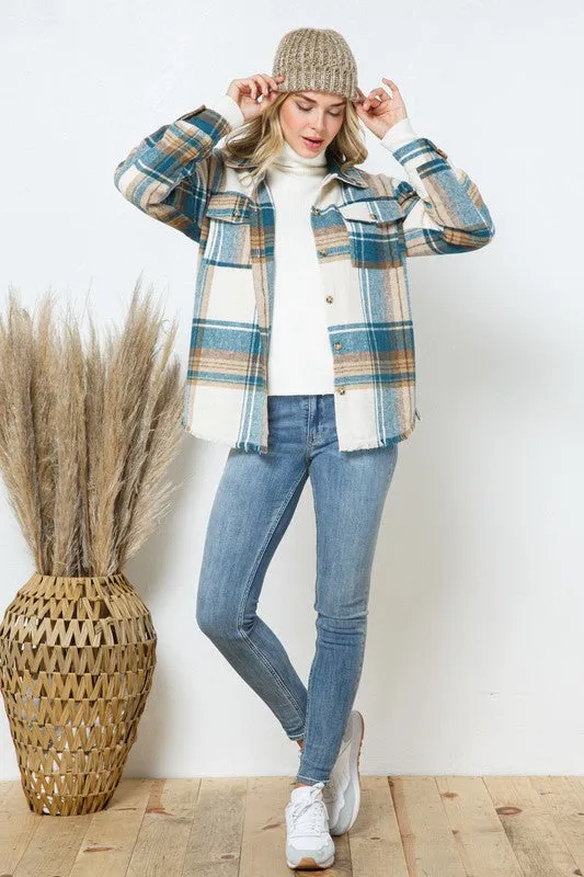 Blue B Yarn Dyed Plaid Shirt Jacket Shacket