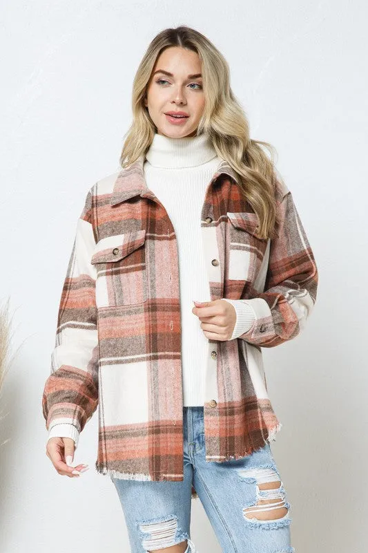 Blue B Yarn Dyed Plaid Shirt Jacket Shacket