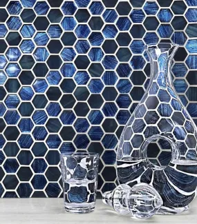 Blue Foil Glossy And Frosted Hexagon Mosaic Tile