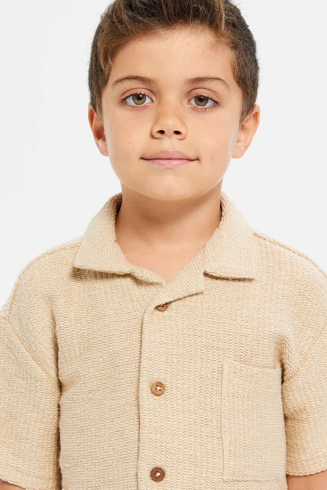 Boys Brown Heavy Loop Knit Shirt