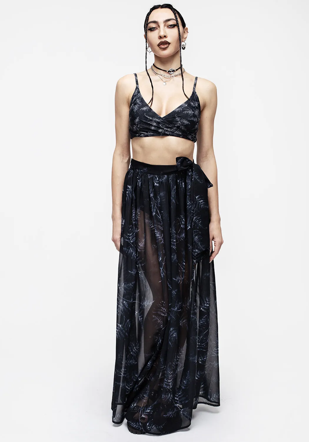 Bracken Sheer Chiffon Tie Waist Maxi Skirt