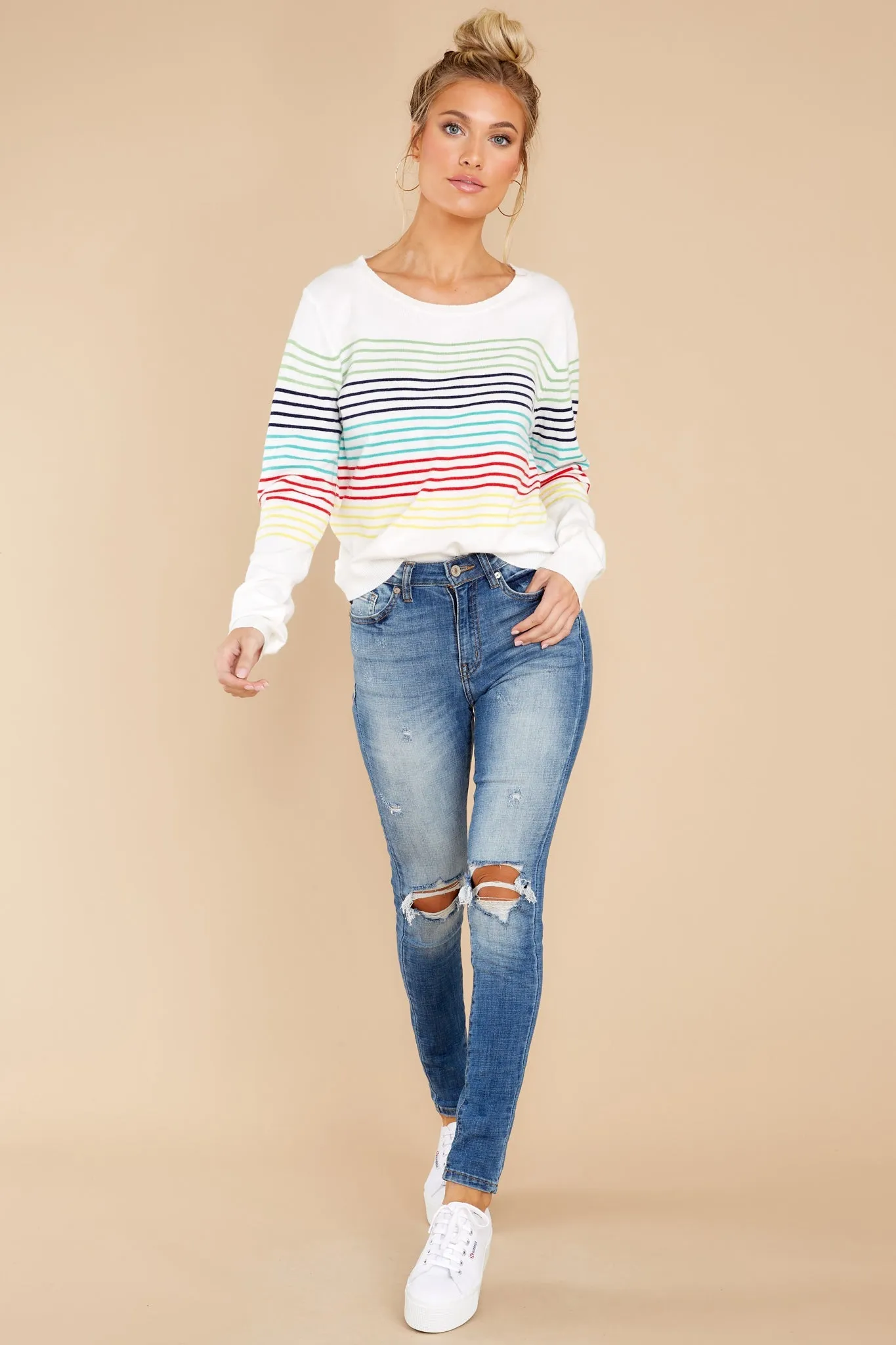 Brightest Days White Multi Stripe Top