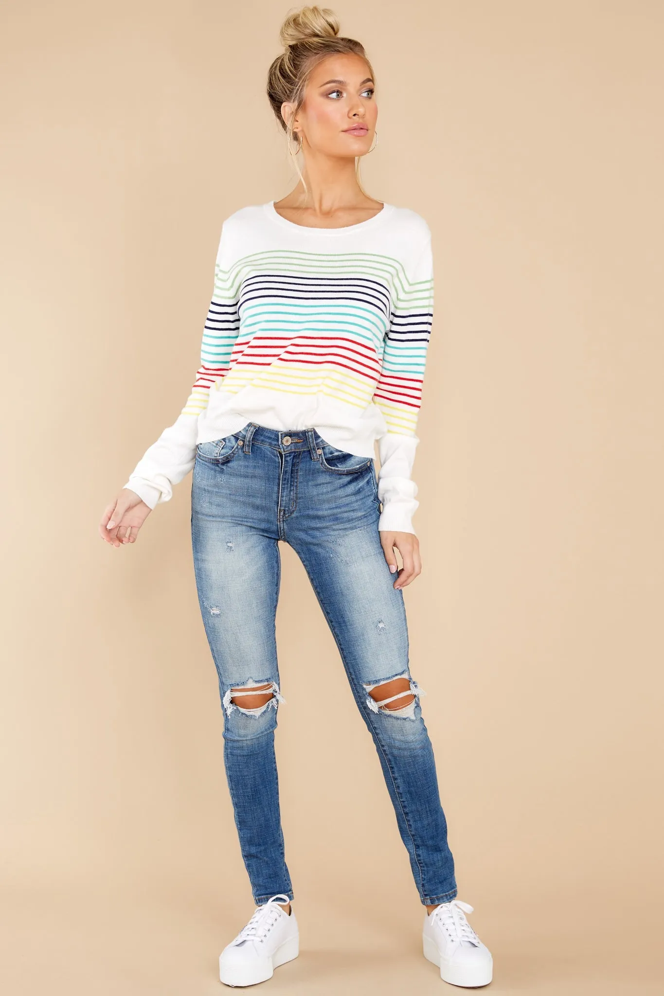 Brightest Days White Multi Stripe Top