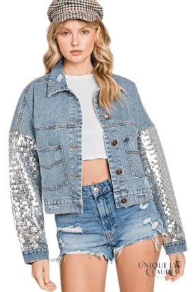 Brittney Sequins Detail Distressed Denim Jacket