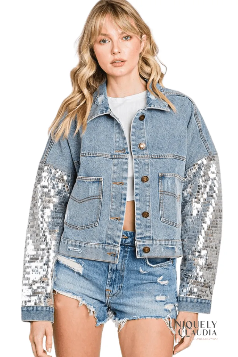 Brittney Sequins Detail Distressed Denim Jacket