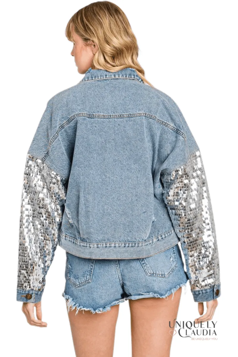 Brittney Sequins Detail Distressed Denim Jacket