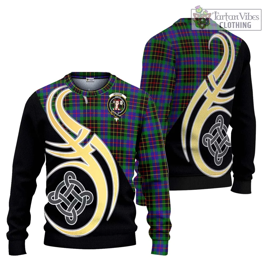 Brodie Hunting Modern Tartan Ugly Sweater with Family Crest and Celtic Symbol Style