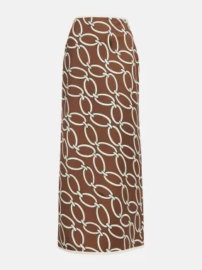 Brown chain-print maxi skiry