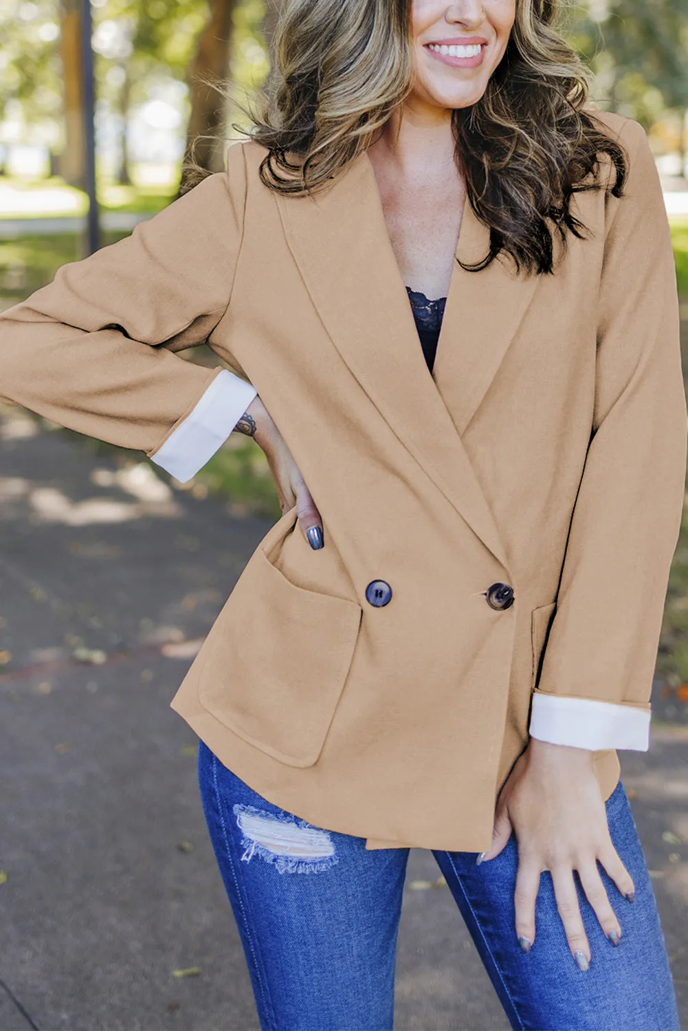 Buttoned Lapel Collar Blazer With Pocket