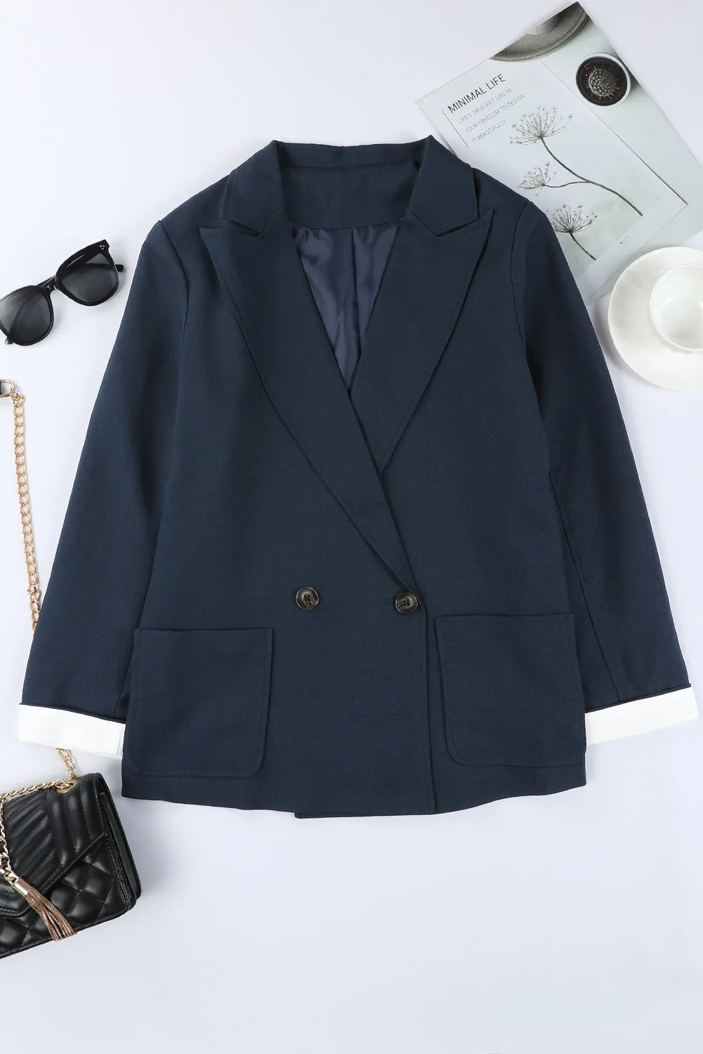 Buttoned Lapel Collar Blazer With Pocket