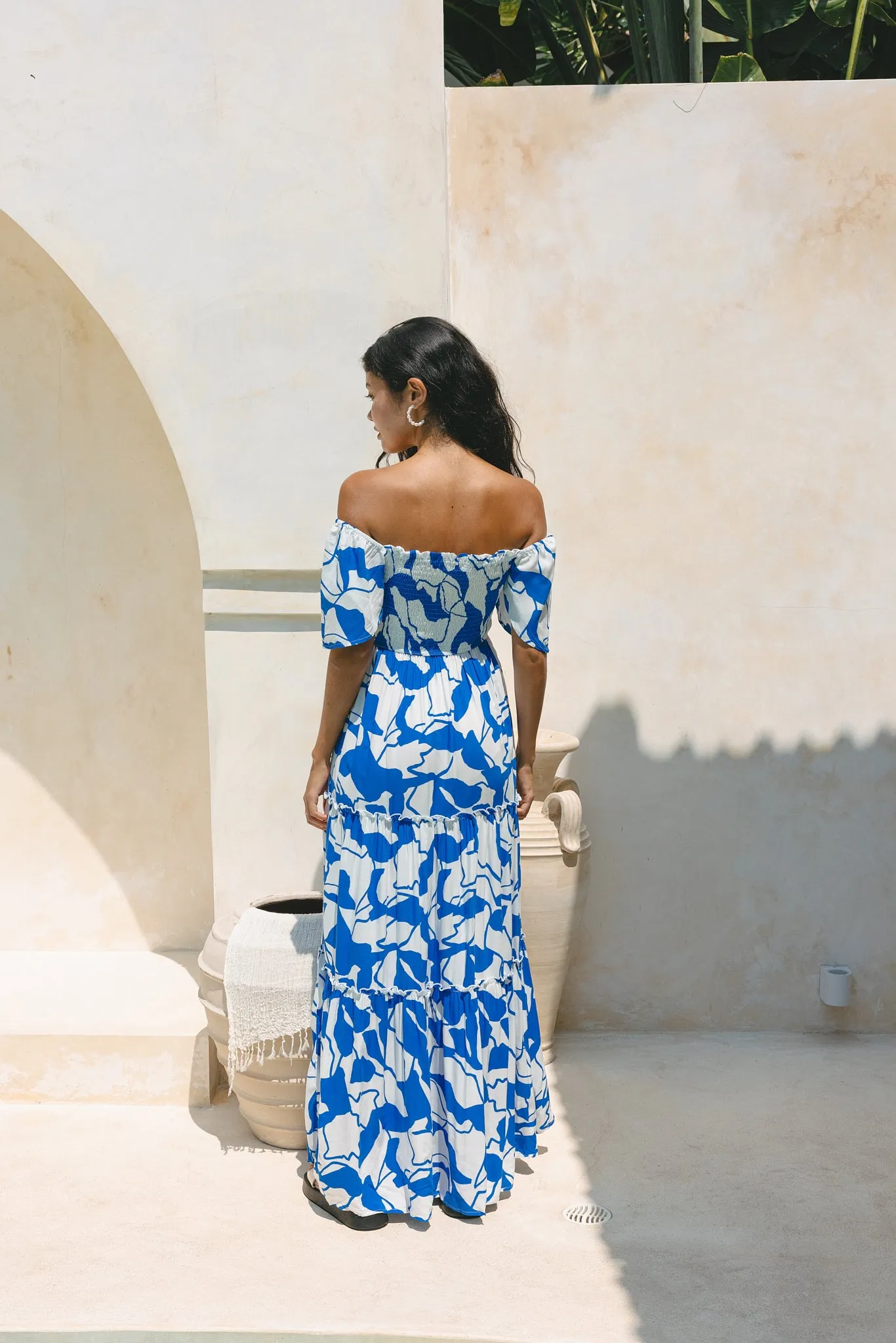 Calypso Blue Abstract Tiered Maxi Dress