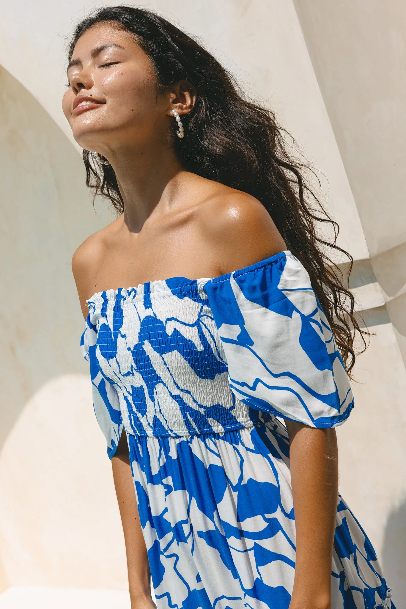 Calypso Blue Abstract Tiered Maxi Dress