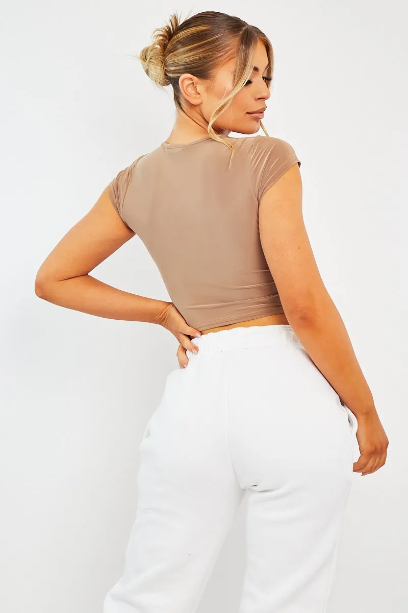 Camel Slinky Twist Front Crop Top - Diane