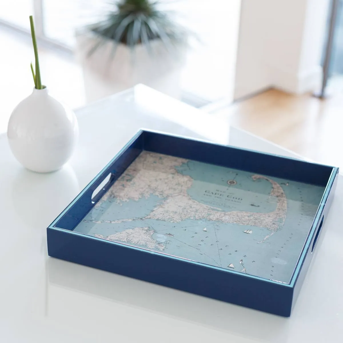 Cape Cod Inspired Square Lacquer Serving Tray - 15 Inch